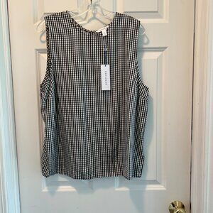 Retro Sleeveless Button Back Shell, Tiny Black and White Checks, Versatile,